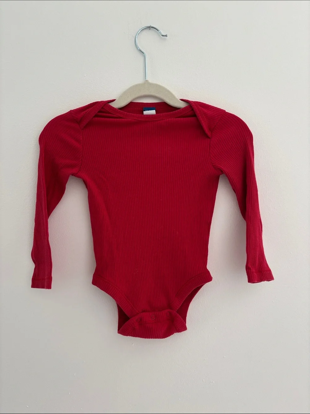 Old Navy Red Ribbed Long-Sleeve Baby One-Piece Bodysuit